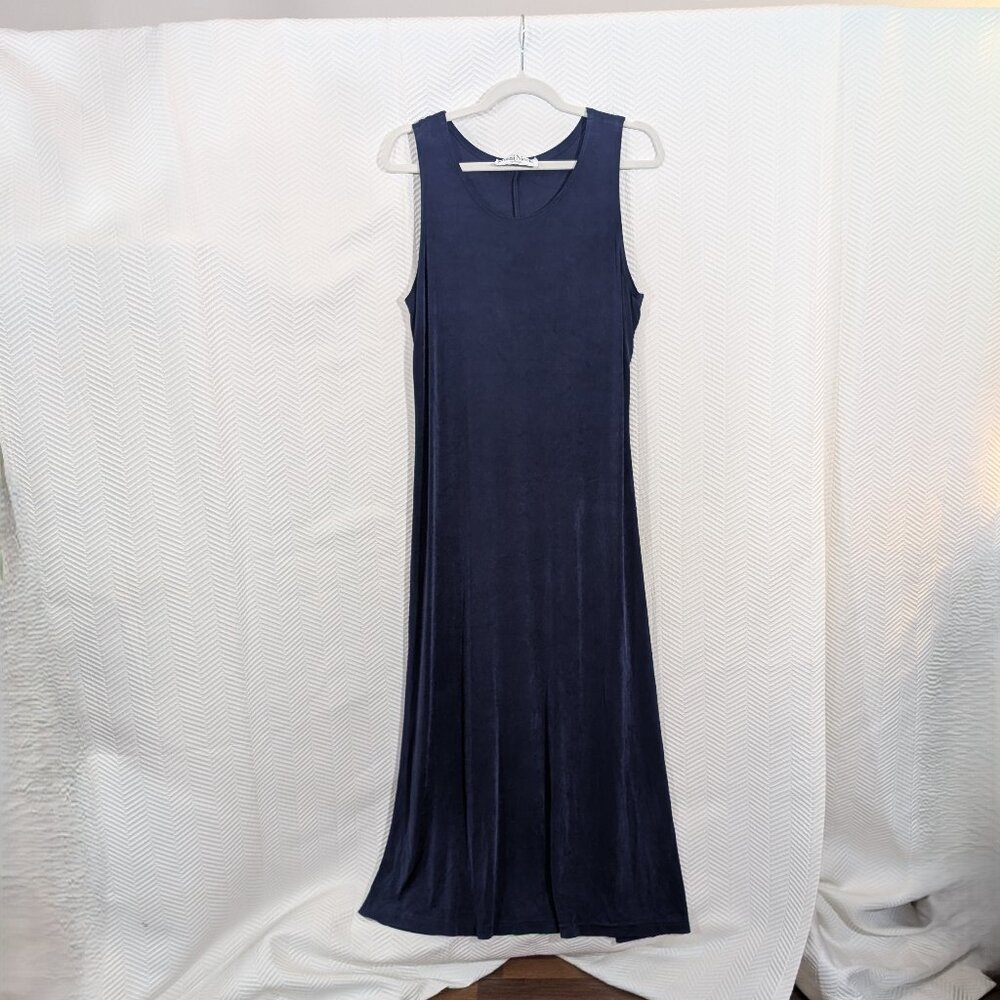 Vintage Ronni Nicole Slinky Navy Blue Maxi Dress Sleeveless Estimated Size Large
